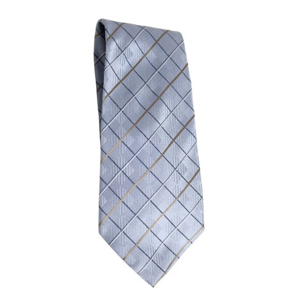 Geoffrey Beene Tie 100% Silk- Silver, Blue, Beige & White ⚡️BUY 3 for $35⚡️ - Picture 1 of 5